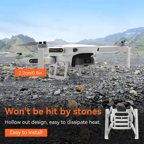 DJI Mini 2 Series Drone on rocky terrain with landing gear extensions from Accessories Kit.