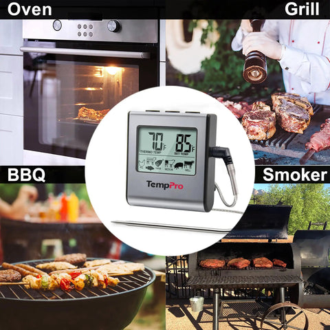 Large LCD Digital Meat Thermometer For Smoker, Oven, Kitchen And BBQ Grill With Stainless Steel Probe in use