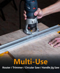 Person using a router with 24 Inch Straight Edge Clamp Guide For Circular Saw Router Jigsaw And Drill Press Workhorse For Precise Straight Cuts On Plywood Dado Slots And Routing Projects With Adjustable 24 Inch Reach clamped to a wooden board.