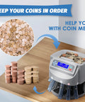 US Coin Counter Machine Auto Sorter and Wrapper Roller for Pennies Nickels Dimes Quarters and Dollars with digital display