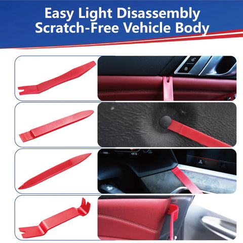 7 Piece Pro Grade Car Trim Removal Tool Kit With Non Scratch Plastic Pry Tools And Fastener Clip Pliers in use demonstration