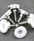 Beefy 10 Piece Adjustable Leveling Feet M8x25mm Heavy Duty Levelers with nylon base and stainless steel core on gray surface.