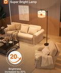 Floor Lamp With 3 Color Temperatures 3000K 4500K 6500K, Linen Lampshade, 9W LED Bulb Included, Black Base Beige Shade in living room