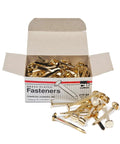 Heavy Duty Brass Plated Round Head Nails Two Inch Shank Built Tough With Sharp Tips And Solid Wire Wide Antislip Heads Keep Fasteners Snug In Woodworking Projects 100 Count Essential Hardware in open box.