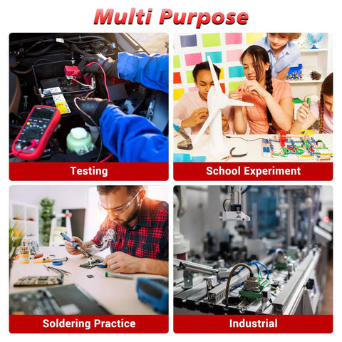 Collage of applications for DIY Soldering Practice Kit With PWM Adjustable Signal Generator Voltage And Current Tester LED Display