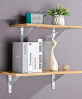 Built Like A Tank Heavy Duty Floating Shelf Brackets 2 Pack Wall Mount L Brackets Cold Rolled Steel Extra Sturdy Shelf Supports For Kitchen Garage Workshop Diy Home Builds White with wooden shelves and decor.