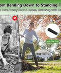 Woman raking leaves with 68 Inch Metal Rake With Adjustable Handle Built For Heavy Duty Leaf Cleanup And Thatch Removal, Lawn Rake.