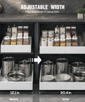 4 Pack White Pull Out Cabinet Organizers 21 Inch Deep Adjustable Width showing adjustable shelves for smooth glide storage