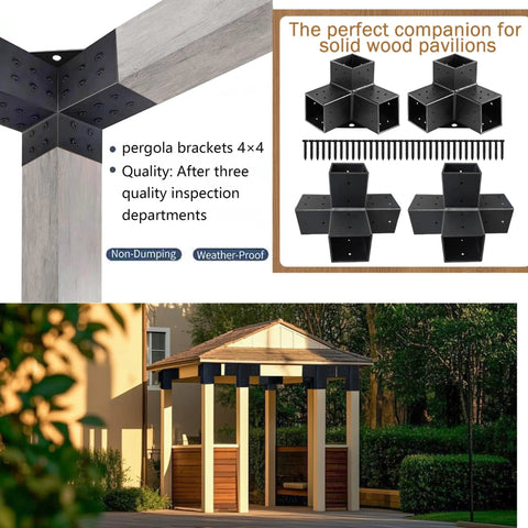 Beefy Heavy Duty 4x4 3 Way Pergola Brackets For 4x4 Lumber 90 Degree Corner Extension Bracket Galvanized Steel 2.5mm Thick DIY Pergola Kit Modular Gazebo Hardware For Strong Corner Support