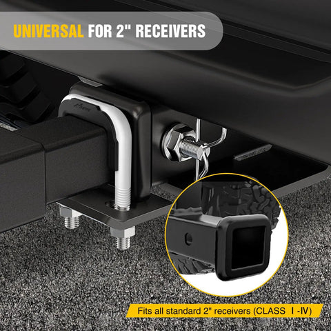 Heavy Duty 2 Inch Trailer Hitch Tightener With Anti Rattle U-Bolt And Mount Plate, Steel Construction, Matte Black Plate
