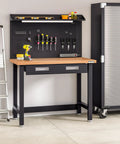 UltraHD Heavy Duty Lighted Work Center With Pegboard And Solid Wood Top, 500 Lb Capacity, graphite steel frame