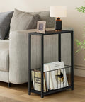 Slim End Table With Magazine Holder And Iron Storage Basket Quick Fix For Tight Squeeze And Tiny Pad Or Dorm Room Accent Furniture Solid Build And Easy Setup.
