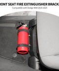 Under Front Seat Fire Extinguisher Bracket Mount for Dodge RAM 2018 to 2025 with heavy-duty metal holder and nylon strap