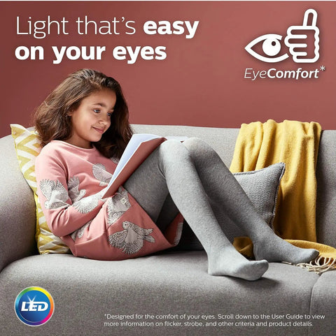 Girl reading in soft light showing LED PL C 6 Pack CFL Replacement Light Soft White 2700K G24Q GX24Q Base Energy Efficient Bulbs