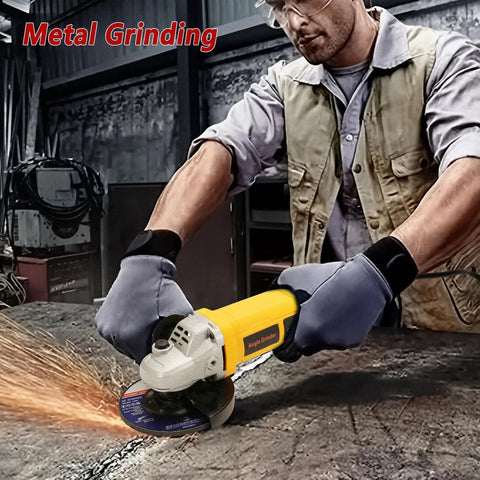 Person using Beast 5 Inch Angle Grinder With 10 Amp 1280W Motor, Six Variable Speeds for metal grinding in workshop