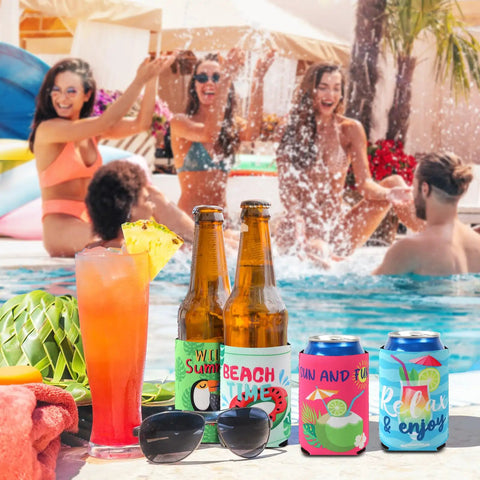 18 Pack Funny Can Cooler Sleeves Set With Collapsible Beer And Bottle Sleeves In Bold Colors For Summer Beach Parties And Holidays
