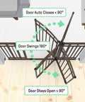 Diagram showing Extra Tall Baby And Pet Gate For Stairs And Doorways No Drill Pressure Mounted with swing directions labeled.