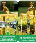 Heavy Duty Brass Garden Hose Splitter Three Way With Metal Shutoff Valve And Extension Handle Three Quarter Inch Connection on outdoor faucet