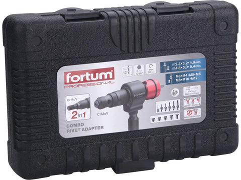 Black case with label for 2-In-1 Rivet Attachment For Blind Rivets And Rivet Nuts With T-Handle For Drill Or Cordless Drill 2.4-6.4mm And M3-M12 CrMoV