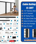 Black Cable Railing Post Kit With Handrail, Four Pack 36 Inch Level Posts, Two Hundred Six Feet Of One Tenth Inch Stainless Wire Rope