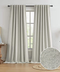 100 Percent Blackout Linen Curtains in Greyish Beige, 50x126 Inches, two panels, front view in living room setting.