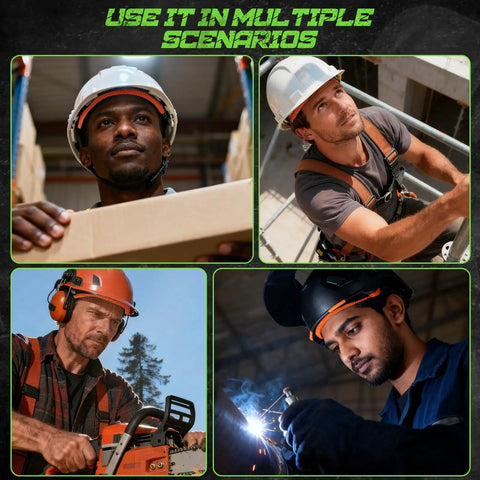 Workers wearing Hard Hat Sweatband And Top Pad Set, Washable Three Layer Fabric Sweat Liner Replacement With Helmet Padding