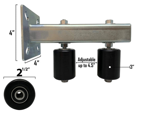 Adjustable Slide Gate Dual Guide Rollers For Sliding Gates 3 Inch Black Rear Post Bolted Bracket Mount Double UHMW Nylon