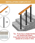 Adjustable Solid Wood Handrail For 3 To 4 Steps With Built Tough Floor Mounted Banister installation kit showing components on steps.