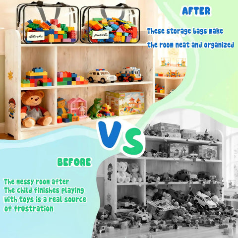 Six Pack Clear Toy Storage Bags With Double Zippers Waterproof PVC Space Saving Large Capacity Organizer Pouches With Handles