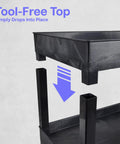 Three Tier Rolling Utility Cart With Locking Wheels Heavy Duty Cart Supports 300 Lbs Ideal For Garage Kitchen And Office Storage Durable Plastic Shelves Black 32 By 18 Inches showing tool-free top assembly