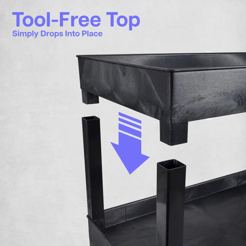 Three Tier Rolling Utility Cart With Locking Wheels Heavy Duty Cart Supports 300 Lbs Ideal For Garage Kitchen And Office Storage Durable Plastic Shelves Black 32 By 18 Inches showing tool-free top assembly