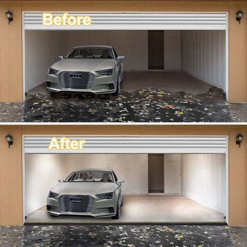 Before and after using Garage Door Bottom Seal Weather Stripping Kit, 10 Ft Rubber Threshold Seal with adhesive and sealants