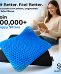 Woman using Double Thick Gel Seat Cushion For All Day Comfort And Pressure Relief For Back Sciatica Coccyx And Tailbone Pain Ideal For Office Chairs Wheelchairs Cars Trucks And Patio Seating Egg Seat Pad