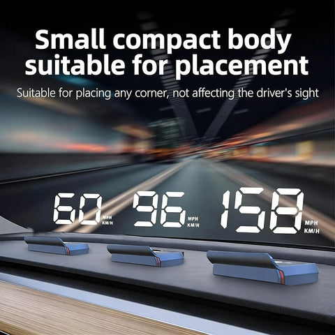 Crystal Clear Car Projection Display With Real Time Satellite Speed Tracking showing 60, 96, 158 readings on dark background.