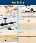Steps for using Self Centering Dowel Jig Kit With Six Drill Guide Bushings For Precise Straight Holes In Woodworking Projects