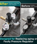 Before and after images of Air Regulator With 0 To 200 Psi Gauge And Four Port Adjustable Regulator, replacement kit for air compressors.