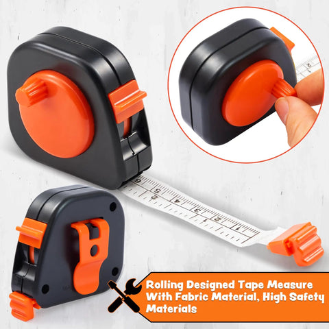 Rolling tape measure from 32 Piece Kids Tool Set With Construction Backpack, Realistic Toy Drill And Replaceable Bits, Helmet, Goggles And More Tools For Toddlers And Kids Aged 3 4 5 6, Perfect Birthday Gift For Little Builders