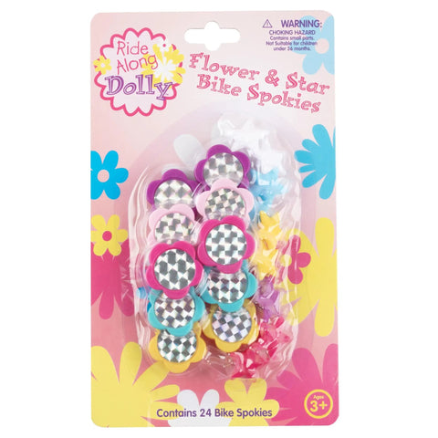 Flower And Star Bike Spoke Decorations Kit, 24 Colorful Snap On Spokes For Front And Rear Wheels in packaging