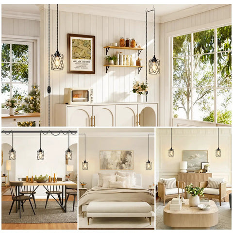 Sleek 15 Foot Plug In Pendant Light With Dimmable Black Metal Shade And Twisted Cord in modern living spaces.