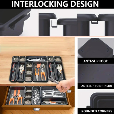 65 Piece Toolbox Organizer Trays Set With Five Sizes For Drawer Desk Garage And Tool Chest Durable Clear Dividers full view in a drawer