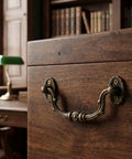 Antique-style handle on wooden box from Jewelry Box Hardware Kit With Handle Hinges And Latch For DIYers Working On Wooden Boxes And Cabinets Antique Style Decorative Hardware For Furniture Repair And Cabinet Restoration.