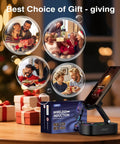 Wireless Induction Speaker Phone Stand With Bluetooth Audio Amplifier Foldable For iPhone Android And iPad shown with gift boxes
