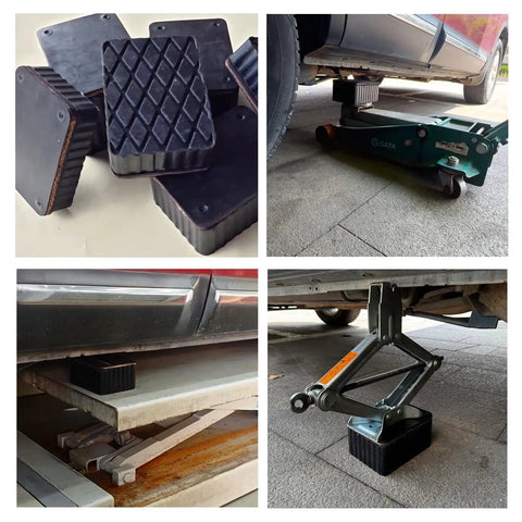 Shop Grade Nylon Reinforced Rubber Lift Blocks provide rock solid 8000 lb chassis support under vehicles during maintenance tasks.