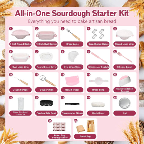 All-In-One Sourdough Gear With 2 Proving Baskets Oval And Round Starter Jar Dough Whisk Bench Scraper Lame Bread Sling