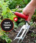 Using Dual Grip Garden Hand Fork Cultivator And Weeder With Soft Touch Ergonomic Handles for digging in garden soil