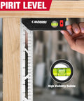 Rock Solid 10 Inch Try Square With Beefy Stainless Steel Blade, measuring and leveling with high visibility bubble for accuracy.