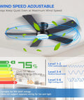 Slick 48 Inch Matte Black Flush Mount Ceiling Fan With Light For Modern Indoors with 6 wind speed options and energy efficient rating.