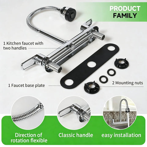 Top Shelf Two Handle Kitchen Faucet Featuring Slick High Arch Curve And Full 360 Swivel Motion Built With Rust Resistant Stainless Steel and Polished Chrome components.