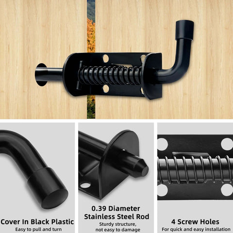 Heavy Duty Shed Door Hardware Kit with stainless steel spring latch and black plastic cover for gates and barns