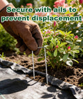 Heavy Duty 3.2oz Weed Barrier Landscape Fabric 3FT X 50FT Ground Cover with U-Shaped Stakes in a garden setting